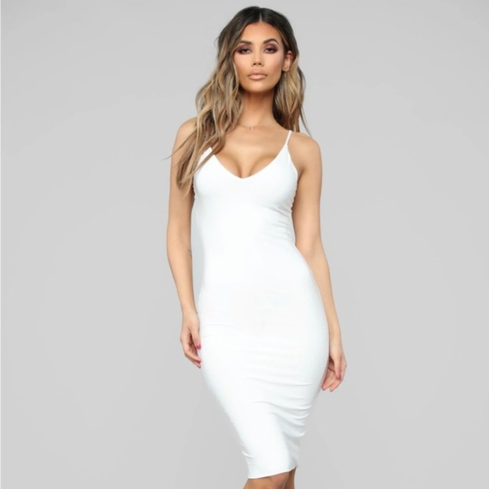 Fashion Nova White Bodycon Basic Spaghetti Strap Cami Midi Dress